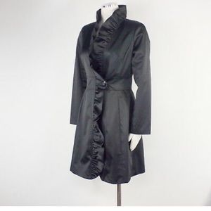 WHBM ruffle dress coat black satin